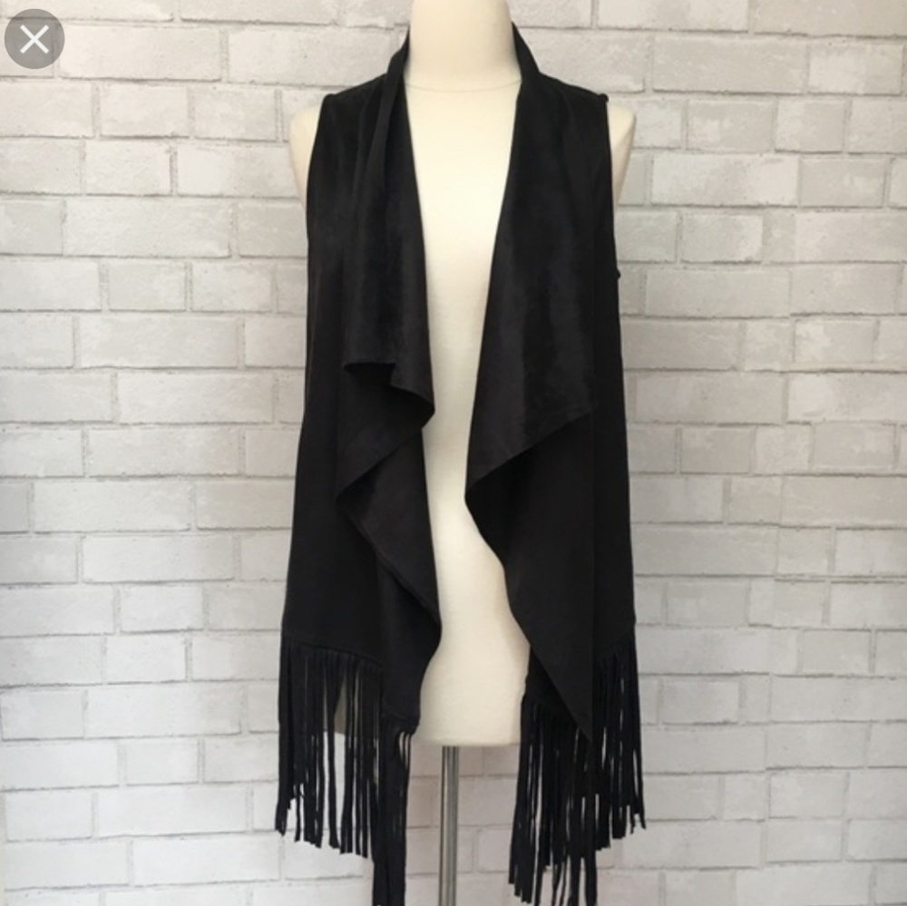 Fate Black Faux Suede Fringe Vest